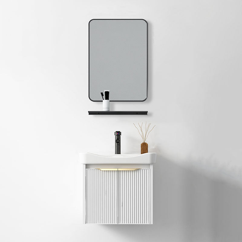 Rectangular White Vanity Single Sink Wall Mount 2 Doors Faucet Metal Frame Mirror Vanity Vanity & Faucet & Mirrors 20"L x 14"W x 16"H Clearhalo 'Bathroom Remodel & Bathroom Fixtures' 'Bathroom Vanities' 'bathroom_vanities' 'Home Improvement' 'home_improvement' 'home_improvement_bathroom_vanities' 7174880