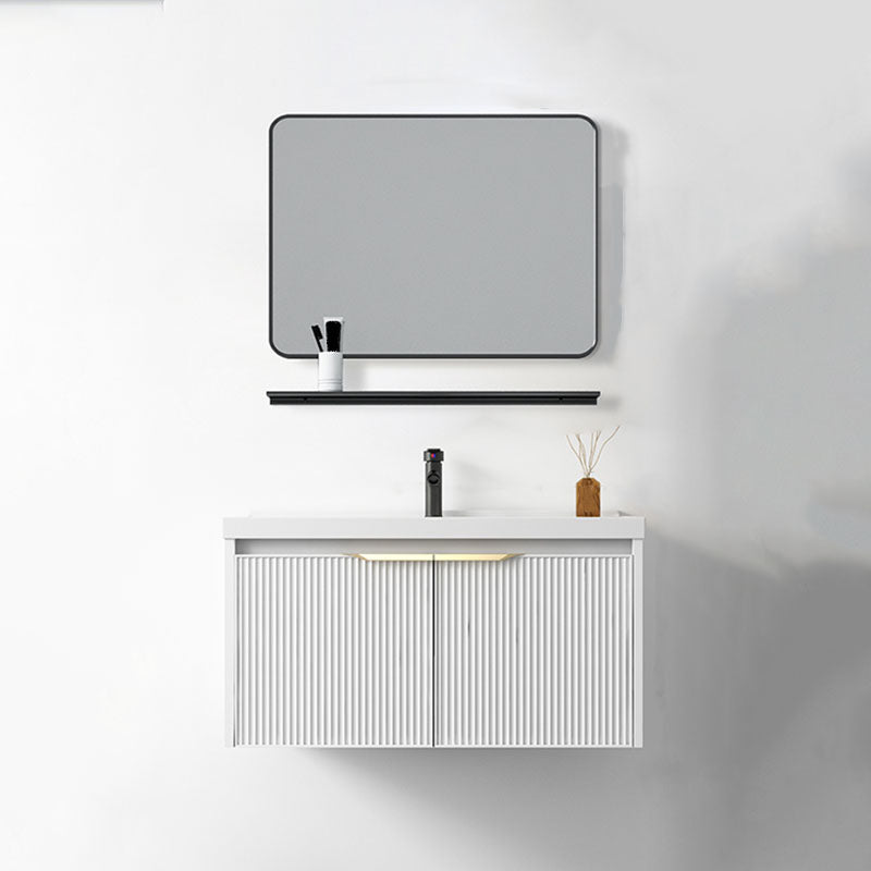 Rectangular White Vanity Single Sink Wall Mount 2 Doors Faucet Metal Frame Mirror Vanity Vanity & Faucet & Mirrors 31"L x 19"W x 16"H Clearhalo 'Bathroom Remodel & Bathroom Fixtures' 'Bathroom Vanities' 'bathroom_vanities' 'Home Improvement' 'home_improvement' 'home_improvement_bathroom_vanities' 7174887