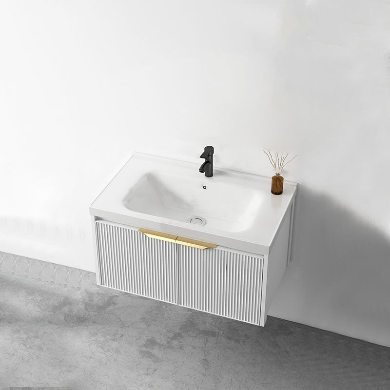 Rectangular White Vanity Single Sink Wall Mount 2 Doors Faucet Metal Frame Mirror Vanity Vanity & Faucet 31"L x 19"W x 16"H Clearhalo 'Bathroom Remodel & Bathroom Fixtures' 'Bathroom Vanities' 'bathroom_vanities' 'Home Improvement' 'home_improvement' 'home_improvement_bathroom_vanities' 7174901