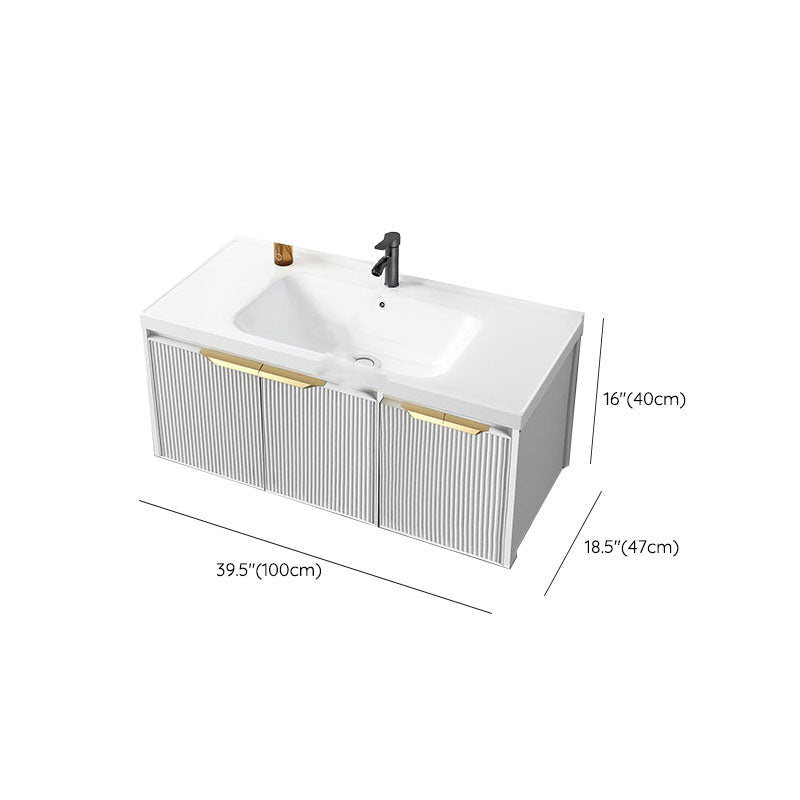 Rectangular White Vanity Single Sink Wall Mount 2 Doors Faucet Metal Frame Mirror Vanity Clearhalo 'Bathroom Remodel & Bathroom Fixtures' 'Bathroom Vanities' 'bathroom_vanities' 'Home Improvement' 'home_improvement' 'home_improvement_bathroom_vanities' 7174917