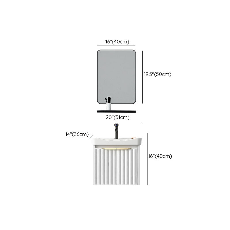 Rectangular White Vanity Single Sink Wall Mount 2 Doors Faucet Metal Frame Mirror Vanity Clearhalo 'Bathroom Remodel & Bathroom Fixtures' 'Bathroom Vanities' 'bathroom_vanities' 'Home Improvement' 'home_improvement' 'home_improvement_bathroom_vanities' 7174919