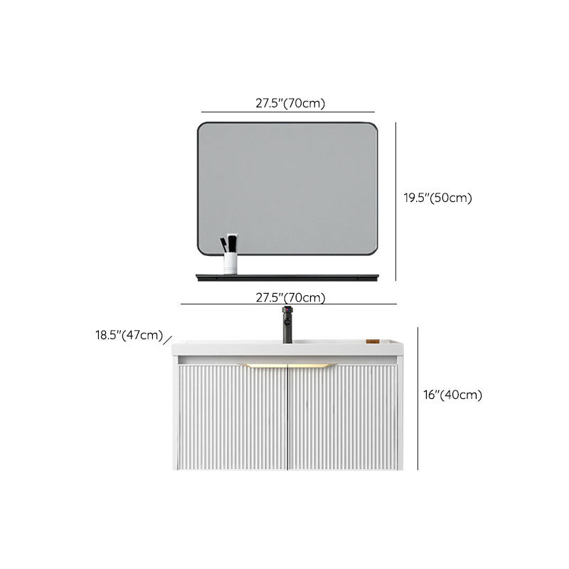 Rectangular White Vanity Single Sink Wall Mount 2 Doors Faucet Metal Frame Mirror Vanity Clearhalo 'Bathroom Remodel & Bathroom Fixtures' 'Bathroom Vanities' 'bathroom_vanities' 'Home Improvement' 'home_improvement' 'home_improvement_bathroom_vanities' 7174921