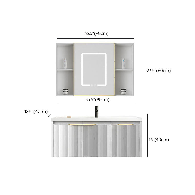 Rectangular White Vanity Single Sink Wall Mount 2 Doors Faucet Metal Frame Mirror Vanity Clearhalo 'Bathroom Remodel & Bathroom Fixtures' 'Bathroom Vanities' 'bathroom_vanities' 'Home Improvement' 'home_improvement' 'home_improvement_bathroom_vanities' 7174933