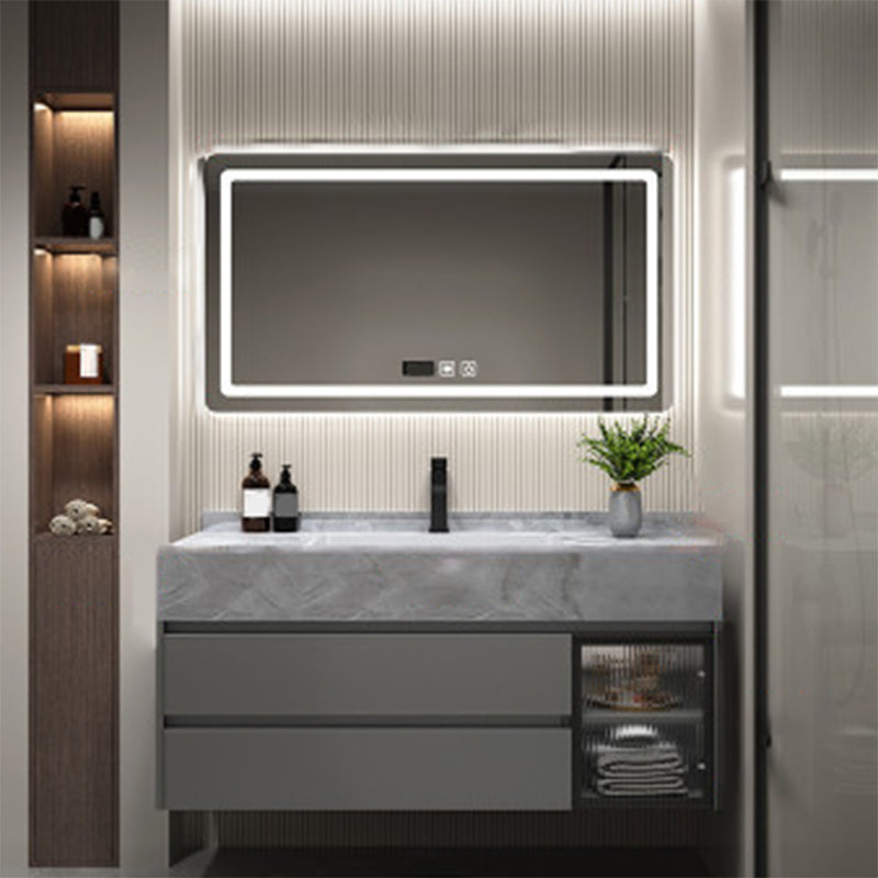 Wall Mounted Sink Vanity Solid Wood Bathroom Sink Vanity with Single Sink Vanity & Faucet & Smart Mirror Clearhalo 'Bathroom Remodel & Bathroom Fixtures' 'Bathroom Vanities' 'bathroom_vanities' 'Home Improvement' 'home_improvement' 'home_improvement_bathroom_vanities' 7175034