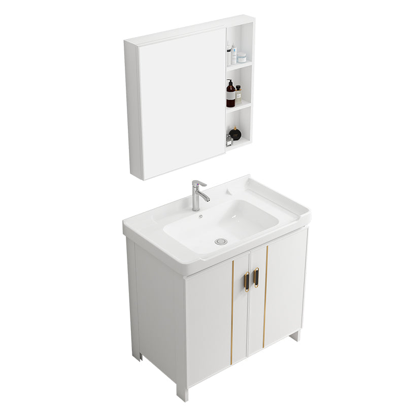 Vanity White Sink Ceramic Drawers Faucet Doors Vanity with Mirror Clearhalo 'Bathroom Remodel & Bathroom Fixtures' 'Bathroom Vanities' 'bathroom_vanities' 'Home Improvement' 'home_improvement' 'home_improvement_bathroom_vanities' 7175071