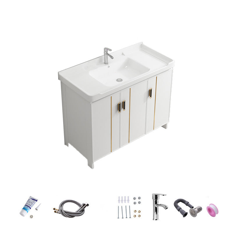 Vanity White Sink Ceramic Drawers Faucet Doors Vanity with Mirror Vanity & Faucet 39"L x 19"W x 32"H Towel Bar Not Included Clearhalo 'Bathroom Remodel & Bathroom Fixtures' 'Bathroom Vanities' 'bathroom_vanities' 'Home Improvement' 'home_improvement' 'home_improvement_bathroom_vanities' 7175072