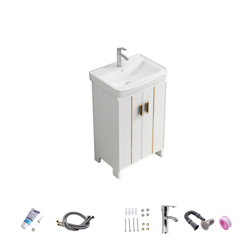 Vanity White Sink Ceramic Drawers Faucet Doors Vanity with Mirror Vanity & Faucet 20"L x 14"W x 32"H Towel Bar Not Included Clearhalo 'Bathroom Remodel & Bathroom Fixtures' 'Bathroom Vanities' 'bathroom_vanities' 'Home Improvement' 'home_improvement' 'home_improvement_bathroom_vanities' 7175073