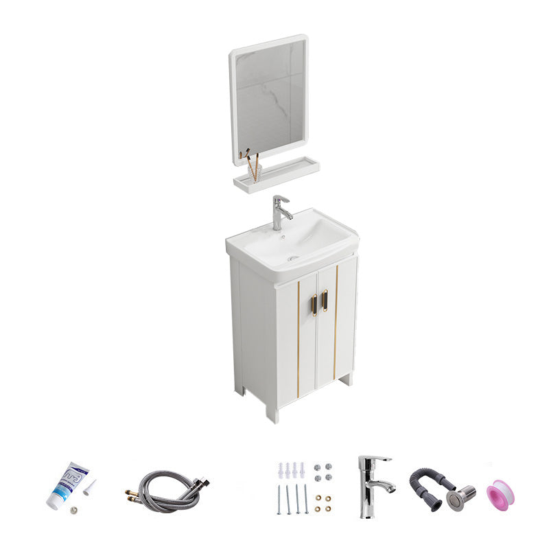 Vanity White Sink Ceramic Drawers Faucet Doors Vanity with Mirror Vanity & Faucet & Mirrors 20"L x 14"W x 32"H Towel Bar Not Included Clearhalo 'Bathroom Remodel & Bathroom Fixtures' 'Bathroom Vanities' 'bathroom_vanities' 'Home Improvement' 'home_improvement' 'home_improvement_bathroom_vanities' 7175075