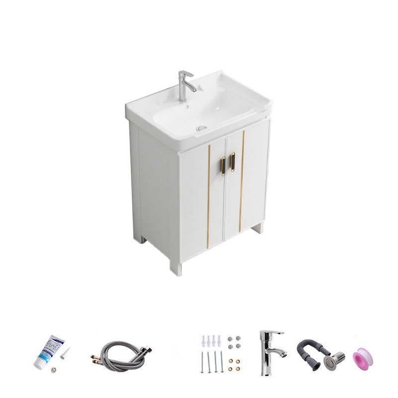 Vanity White Sink Ceramic Drawers Faucet Doors Vanity with Mirror Vanity & Faucet 24"L x 16"W x 32"H Towel Bar Not Included Clearhalo 'Bathroom Remodel & Bathroom Fixtures' 'Bathroom Vanities' 'bathroom_vanities' 'Home Improvement' 'home_improvement' 'home_improvement_bathroom_vanities' 7175080