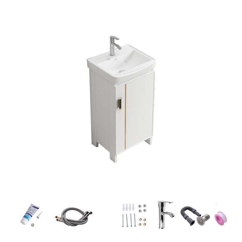 Vanity White Sink Ceramic Drawers Faucet Doors Vanity with Mirror Vanity & Faucet 17"L x 14"W x 32"H Towel Bar Not Included Clearhalo 'Bathroom Remodel & Bathroom Fixtures' 'Bathroom Vanities' 'bathroom_vanities' 'Home Improvement' 'home_improvement' 'home_improvement_bathroom_vanities' 7175088