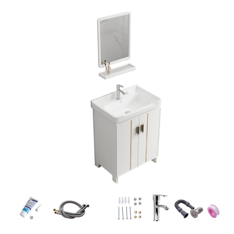 Vanity White Sink Ceramic Drawers Faucet Doors Vanity with Mirror Vanity & Faucet & Mirrors 24"L x 19"W x 32"H Towel Bar Not Included Clearhalo 'Bathroom Remodel & Bathroom Fixtures' 'Bathroom Vanities' 'bathroom_vanities' 'Home Improvement' 'home_improvement' 'home_improvement_bathroom_vanities' 7175089