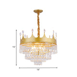 Crown Bedroom Chandelier Metallic 2/4/6 Heads Kids Pendant Light Fixture in Gold with Crystal Drop Deco Clearhalo 'Ceiling Lights' 'Chandeliers' Lighting' options 717563