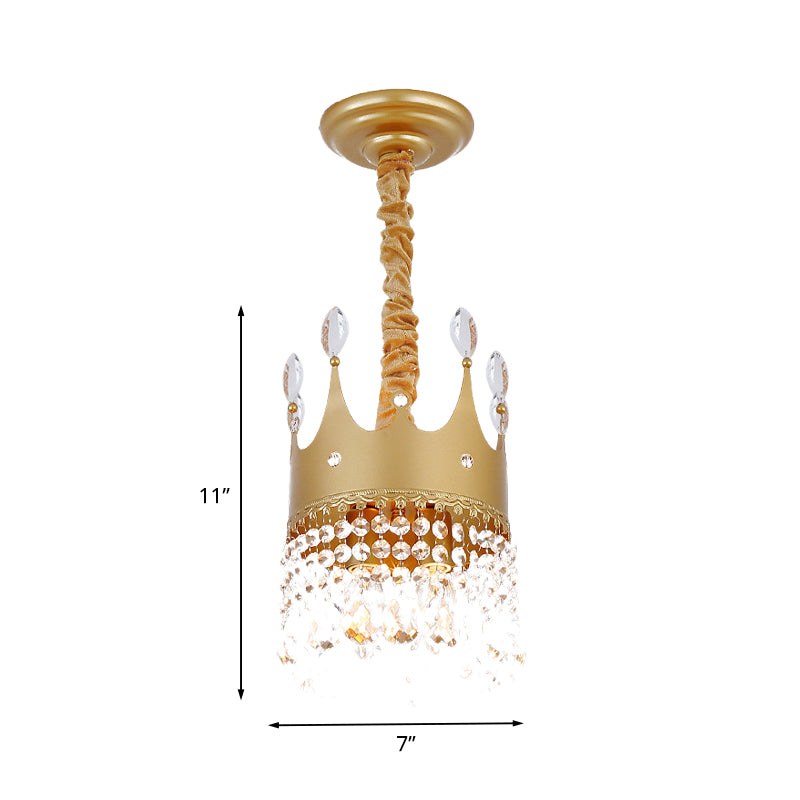 Crown Bedroom Chandelier Metallic 2/4/6 Heads Kids Pendant Light Fixture in Gold with Crystal Drop Deco Clearhalo 'Ceiling Lights' 'Chandeliers' Lighting' options 717569