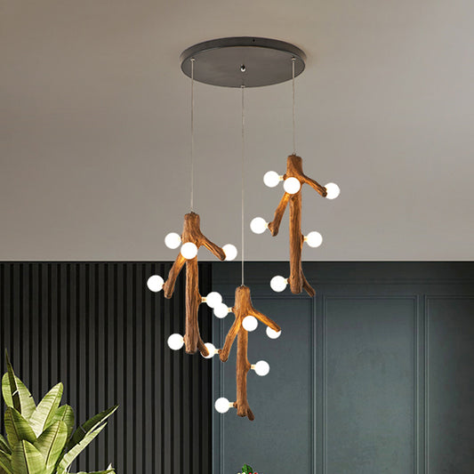 Modernism Branch Resin Multi Ceiling Light 18 Heads Hanging Lighting in Brown with Exposed Bulb Design Brown Clearhalo 'Ceiling Lights' 'Modern Pendants' 'Modern' 'Pendant Lights' 'Pendants' Lighting' 717594