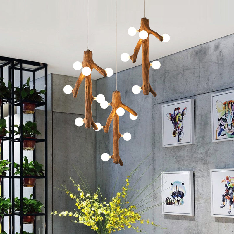 Modernism Branch Resin Multi Ceiling Light 18 Heads Hanging Lighting in Brown with Exposed Bulb Design Clearhalo 'Ceiling Lights' 'Modern Pendants' 'Modern' 'Pendant Lights' 'Pendants' Lighting' 717595