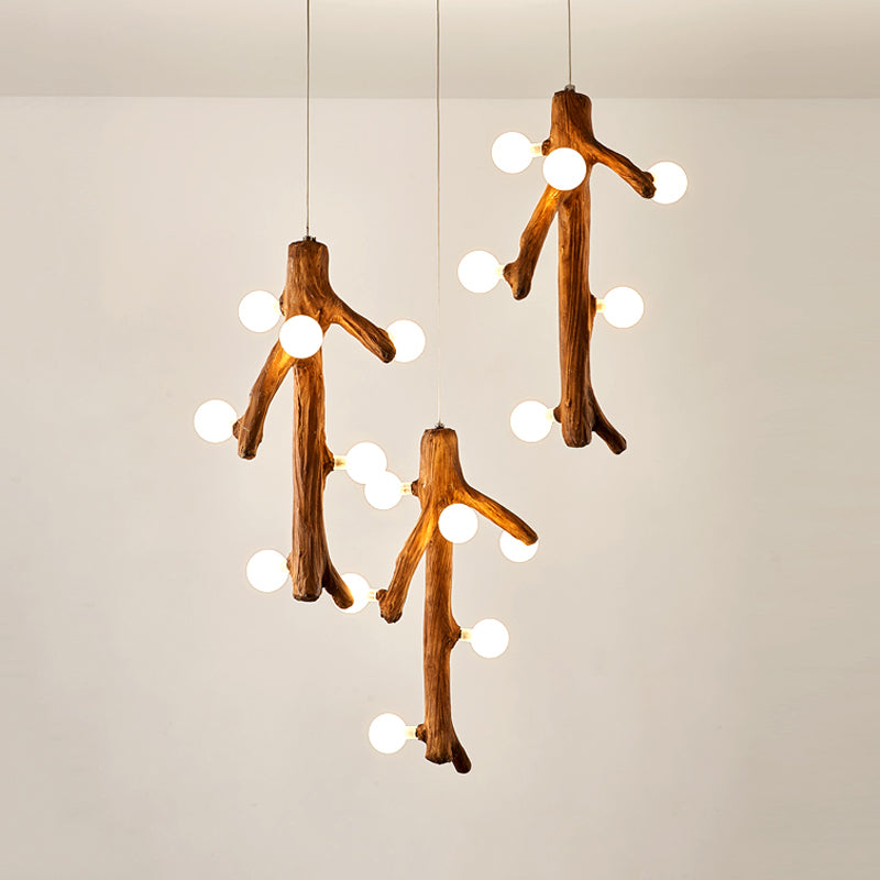 Modernism Branch Resin Multi Ceiling Light 18 Heads Hanging Lighting in Brown with Exposed Bulb Design Clearhalo 'Ceiling Lights' 'Modern Pendants' 'Modern' 'Pendant Lights' 'Pendants' Lighting' 717597