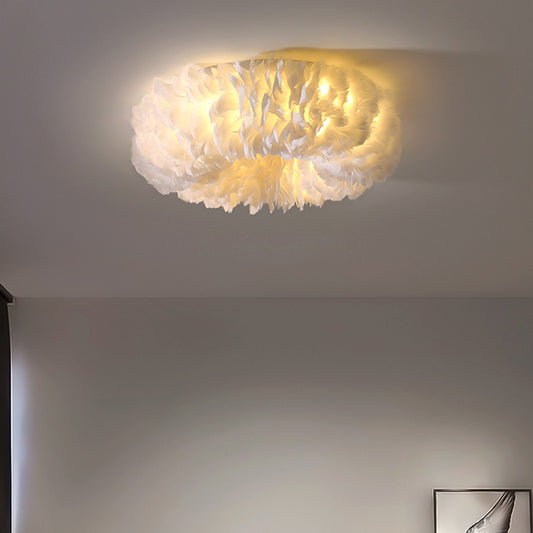 Feather Flushmount Lighting Modern Fabric 3/6 Heads Bedroom Flush Mount Ceiling Lamp Fixture in White/Grey/Pink Clearhalo 'Ceiling Lights' 'Close To Ceiling Lights' 'Close to ceiling' 'Flush mount' Lighting' 717614