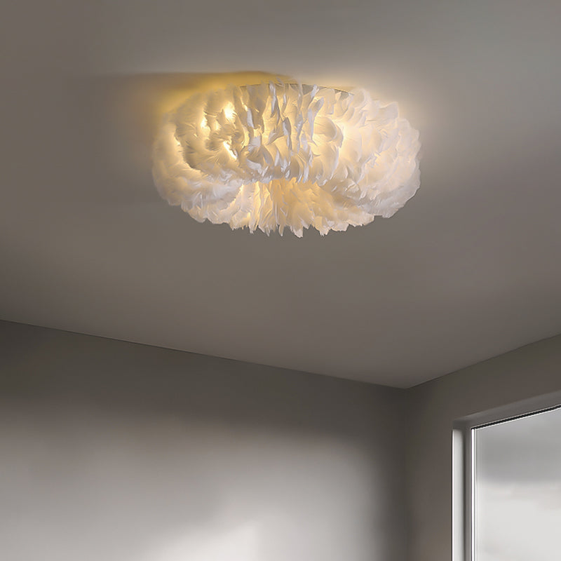 Feather Flushmount Lighting Modern Fabric 3/6 Heads Bedroom Flush Mount Ceiling Lamp Fixture in White/Grey/Pink Clearhalo 'Ceiling Lights' 'Close To Ceiling Lights' 'Close to ceiling' 'Flush mount' Lighting' 717615