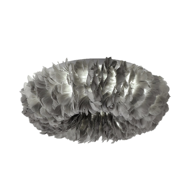 Feather Flushmount Lighting Modern Fabric 3/6 Heads Bedroom Flush Mount Ceiling Lamp Fixture in White/Grey/Pink Clearhalo 'Ceiling Lights' 'Close To Ceiling Lights' 'Close to ceiling' 'Flush mount' Lighting' 717621