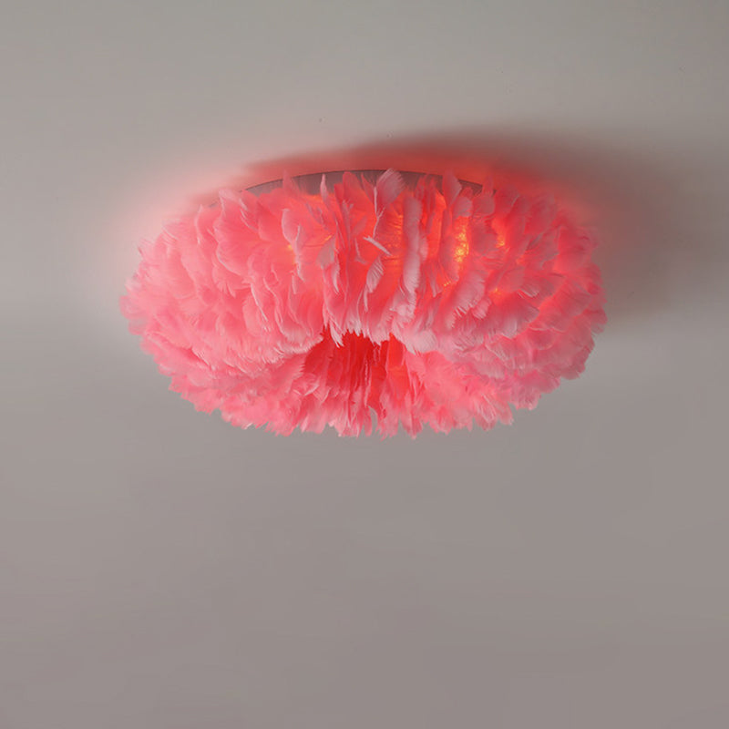 Feather Flushmount Lighting Modern Fabric 3/6 Heads Bedroom Flush Mount Ceiling Lamp Fixture in White/Grey/Pink Pink Clearhalo 'Ceiling Lights' 'Close To Ceiling Lights' 'Close to ceiling' 'Flush mount' Lighting' 717622