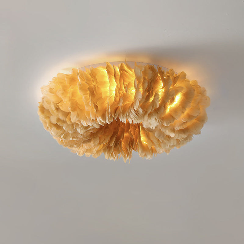 Feather Flushmount Lighting Modern Fabric 3/6 Heads Bedroom Flush Mount Ceiling Lamp Fixture in White/Grey/Pink Yellow Clearhalo 'Ceiling Lights' 'Close To Ceiling Lights' 'Close to ceiling' 'Flush mount' Lighting' 717625