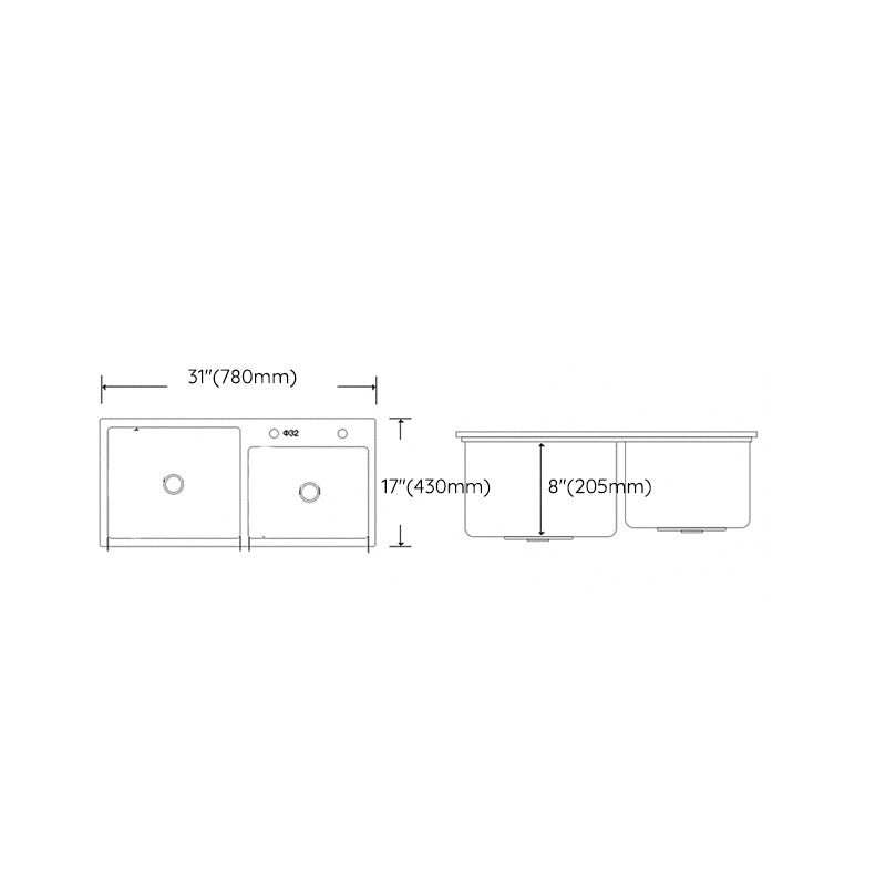 Modern Style Kitchen Sink Stainless Steel Kitchen Double Sink with Soundproofing Clearhalo 'Home Improvement' 'home_improvement' 'home_improvement_kitchen_sinks' 'Kitchen Remodel & Kitchen Fixtures' 'Kitchen Sinks & Faucet Components' 'Kitchen Sinks' 'kitchen_sinks' 7183101