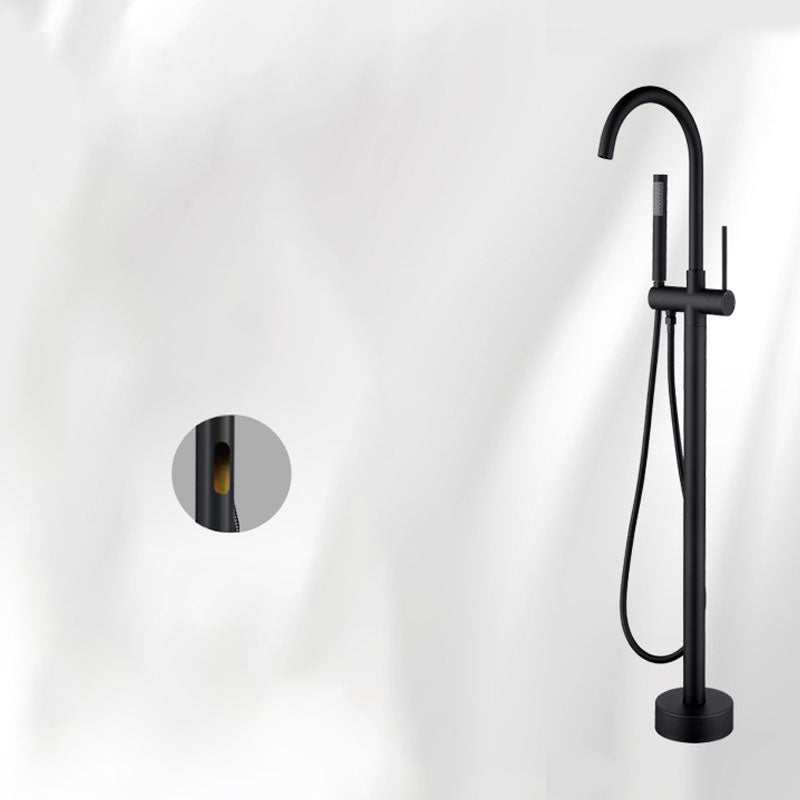 Brass Freestanding Tub Filler with Hand Shower Floor Mounted Bathroom Faucet Black Wall Clearhalo 'Bathroom Remodel & Bathroom Fixtures' 'Bathtub Faucets' 'bathtub_faucets' 'Home Improvement' 'home_improvement' 'home_improvement_bathtub_faucets' 7183337