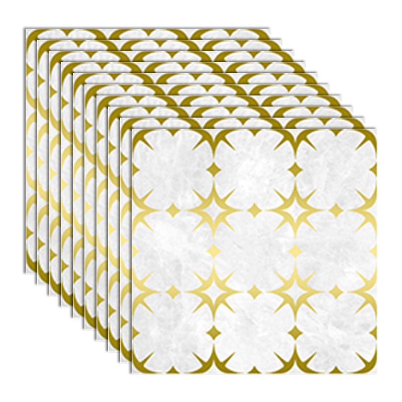 Plastic Peel and Stick Tiles Contemporary Peel and Stick Tiles White-Gold 8"L x 8"W 10-Piece Set Clearhalo 'Flooring 'Home Improvement' 'home_improvement' 'home_improvement_peel_stick_blacksplash' 'Peel & Stick Backsplash Tile' 'peel_stick_blacksplash' 'Walls & Ceilings' Walls and Ceiling' 7183789