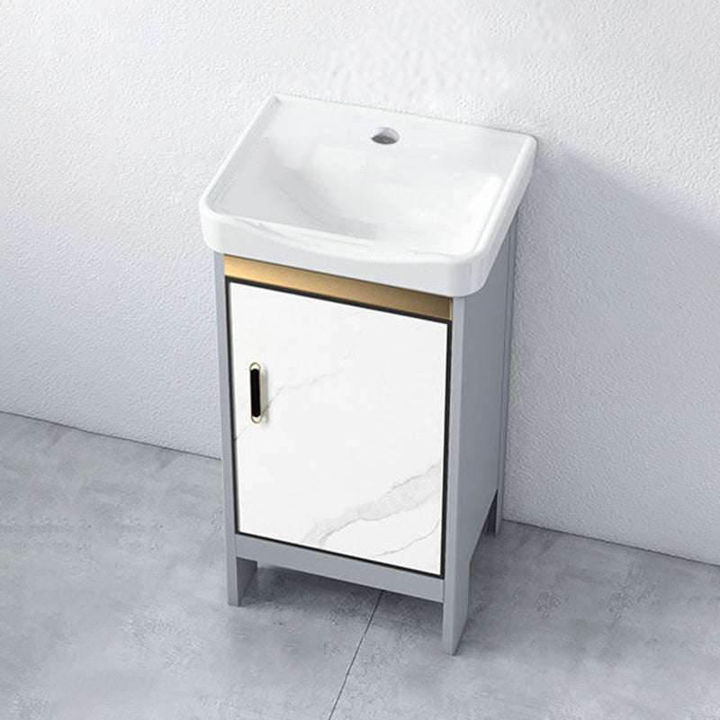 Ceramic Top Bathroom Vanity White Rectangle Single Sink Freestanding Mirror Vanity Set Bathroom Vanity 16.9"L x 13.8"W x 31.9"H Clearhalo 'Bathroom Remodel & Bathroom Fixtures' 'Bathroom Vanities' 'bathroom_vanities' 'Home Improvement' 'home_improvement' 'home_improvement_bathroom_vanities' 7184584