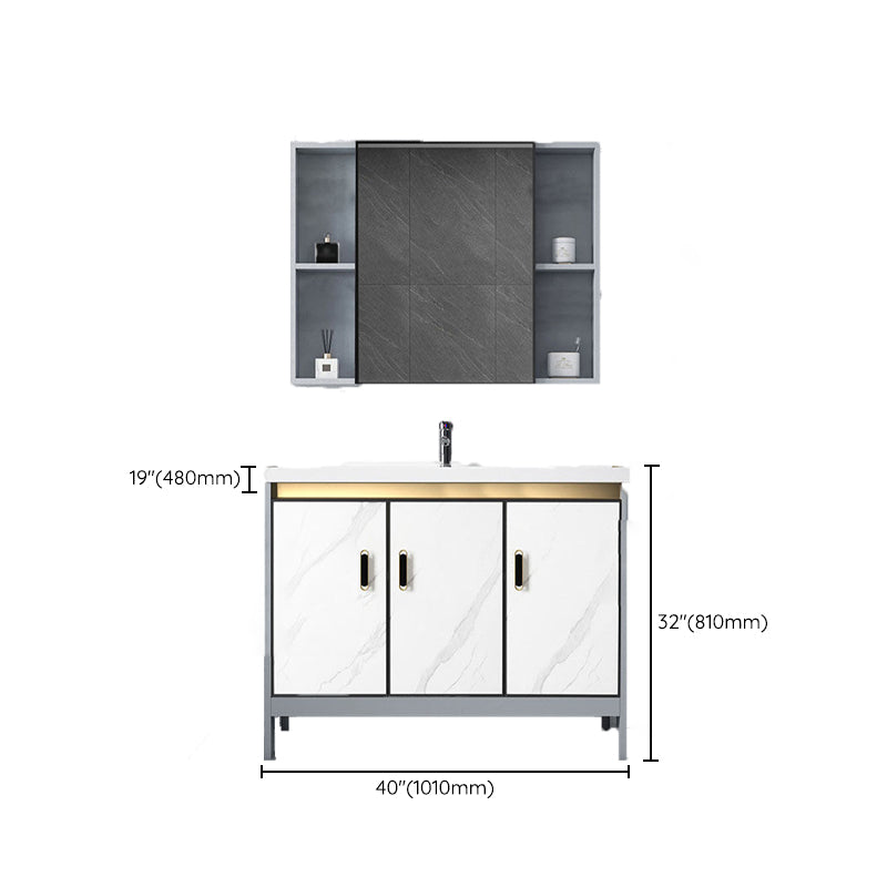 Ceramic Top Bathroom Vanity White Rectangle Single Sink Freestanding Mirror Vanity Set Clearhalo 'Bathroom Remodel & Bathroom Fixtures' 'Bathroom Vanities' 'bathroom_vanities' 'Home Improvement' 'home_improvement' 'home_improvement_bathroom_vanities' 7184605