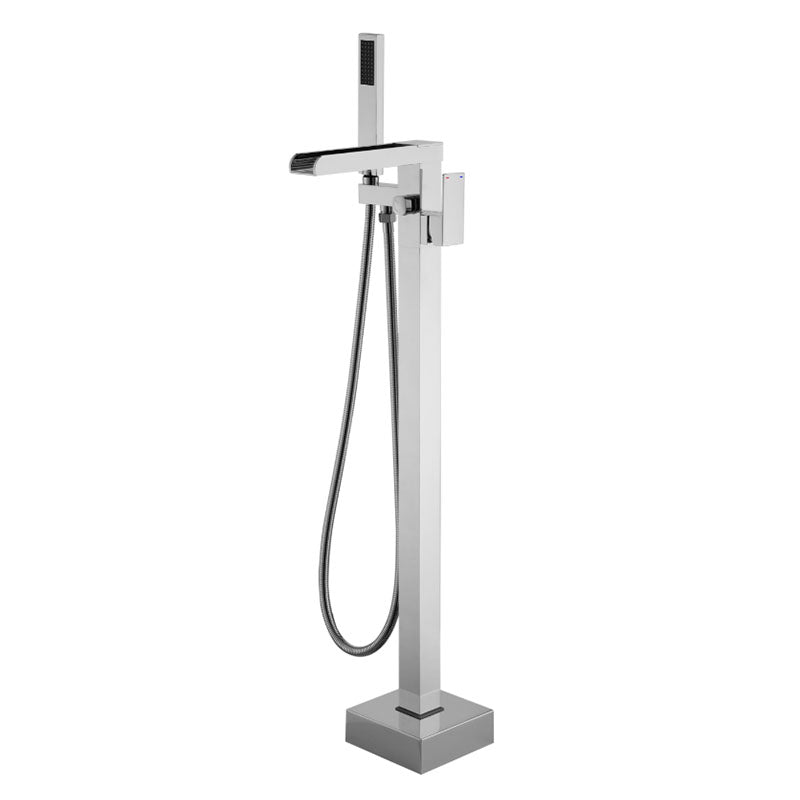 Modern Faucet Free Standing Rod Handle Tube Handheld Shower Head Bathtub Faucet Nickel 7 Shape Clearhalo 'Bathroom Remodel & Bathroom Fixtures' 'Bathtub Faucets' 'bathtub_faucets' 'Home Improvement' 'home_improvement' 'home_improvement_bathtub_faucets' 7184706