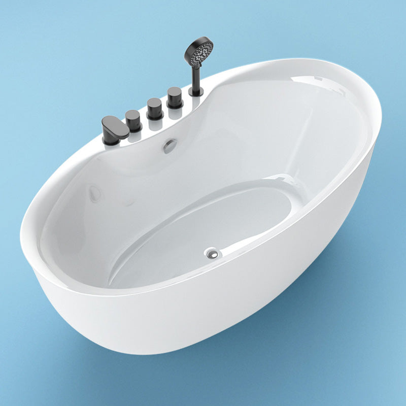 Antique Finish Soaking Bathtub Back to Wall Modern Oval Bath Tub 55"L x 30"W x 24"H Tub with Black 5-Piece Set Clearhalo 'Bathroom Remodel & Bathroom Fixtures' 'Bathtubs' 'Home Improvement' 'home_improvement' 'home_improvement_bathtubs' 'Showers & Bathtubs' 7194719