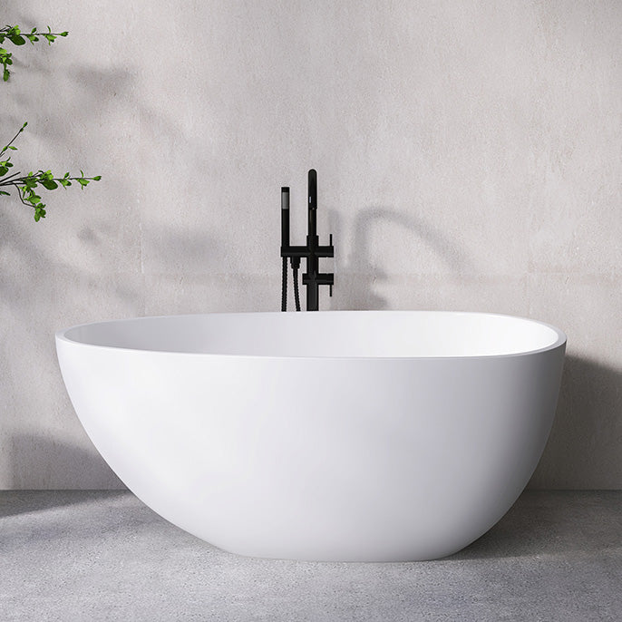 Antique Finish Soaking Bathtub Back to Wall Oval Modern Bath Tub Tub with Freestanding Tub Fillers Clearhalo 'Bathroom Remodel & Bathroom Fixtures' 'Bathtubs' 'Home Improvement' 'home_improvement' 'home_improvement_bathtubs' 'Showers & Bathtubs' 7194787