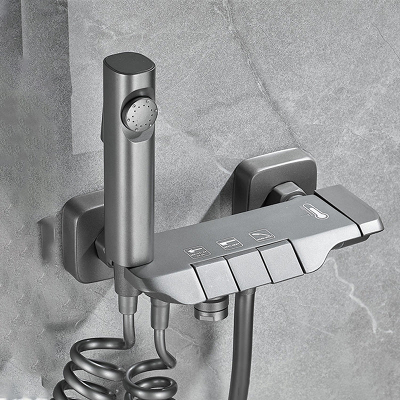 Wall Mount Shower System Grey Adjustable Spray Pattern Lever Handle Shower Hose Shower Set Grey Hand Shower Not Included Slide Bar Not Included Clearhalo 'Bathroom Remodel & Bathroom Fixtures' 'Home Improvement' 'home_improvement' 'home_improvement_shower_faucets' 'Shower Faucets & Systems' 'shower_faucets' 'Showers & Bathtubs Plumbing' 'Showers & Bathtubs' 7195211