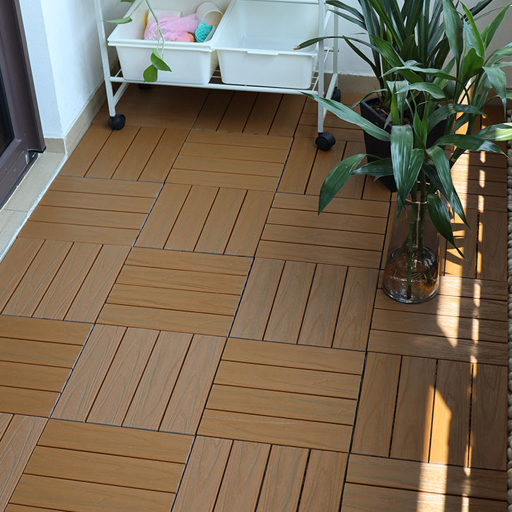 Square Snapping Patio Flooring Composite Tiles Striped Pattern Tile Set 12"L x 12"W x 1"H Teak Clearhalo 'Home Improvement' 'home_improvement' 'home_improvement_outdoor_deck_tiles_planks' 'Outdoor Deck Tiles & Planks' 'Outdoor Flooring & Tile' 'Outdoor Remodel' 'outdoor_deck_tiles_planks' 7195581