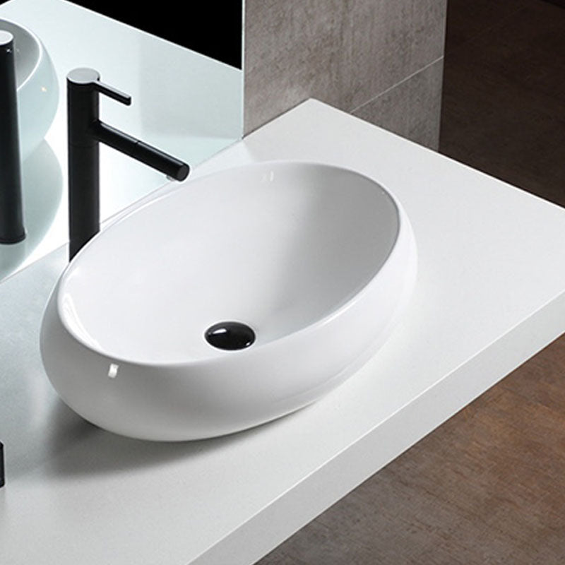 Bathroom Ceramic Sink Round Rod Handle Anti-spill Modern Faucet Sink 19"L x 13"W x 6"H Black Pull Out Faucet Clearhalo 'Bathroom Remodel & Bathroom Fixtures' 'Bathroom Sinks & Faucet Components' 'Bathroom Sinks' 'bathroom_sink' 'Home Improvement' 'home_improvement' 'home_improvement_bathroom_sink' 7196030