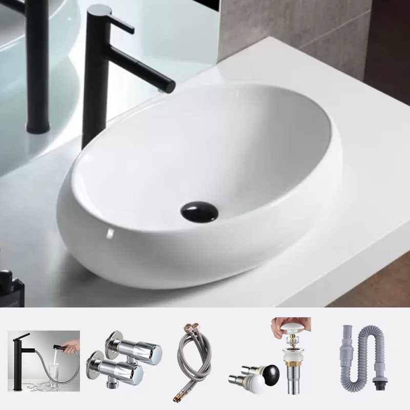 Bathroom Ceramic Sink Round Rod Handle Anti-spill Modern Faucet Sink 24"L x 16"W x 6"H Black Pull Out Faucet Clearhalo 'Bathroom Remodel & Bathroom Fixtures' 'Bathroom Sinks & Faucet Components' 'Bathroom Sinks' 'bathroom_sink' 'Home Improvement' 'home_improvement' 'home_improvement_bathroom_sink' 7196043