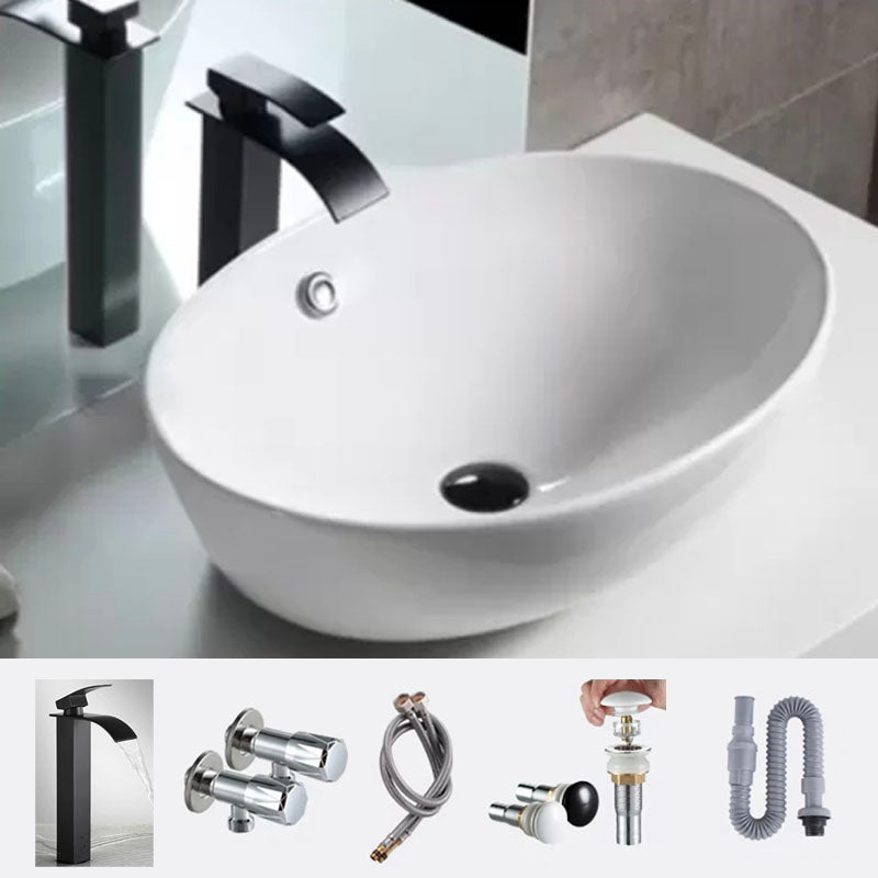 Bathroom Ceramic Sink Round Rod Handle Anti-spill Modern Faucet Sink 23"L x 17"W x 8"H Black Waterfall Comes Out Clearhalo 'Bathroom Remodel & Bathroom Fixtures' 'Bathroom Sinks & Faucet Components' 'Bathroom Sinks' 'bathroom_sink' 'Home Improvement' 'home_improvement' 'home_improvement_bathroom_sink' 7196045