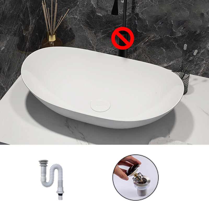 Modern Style Vessel Bathroom Sink Round Ceramic Vessel Bathroom Sink in White 23"L x 14"W x 6"H Sink Unavailable Clearhalo 'Bathroom Remodel & Bathroom Fixtures' 'Bathroom Sinks & Faucet Components' 'Bathroom Sinks' 'bathroom_sink' 'Home Improvement' 'home_improvement' 'home_improvement_bathroom_sink' 7196140