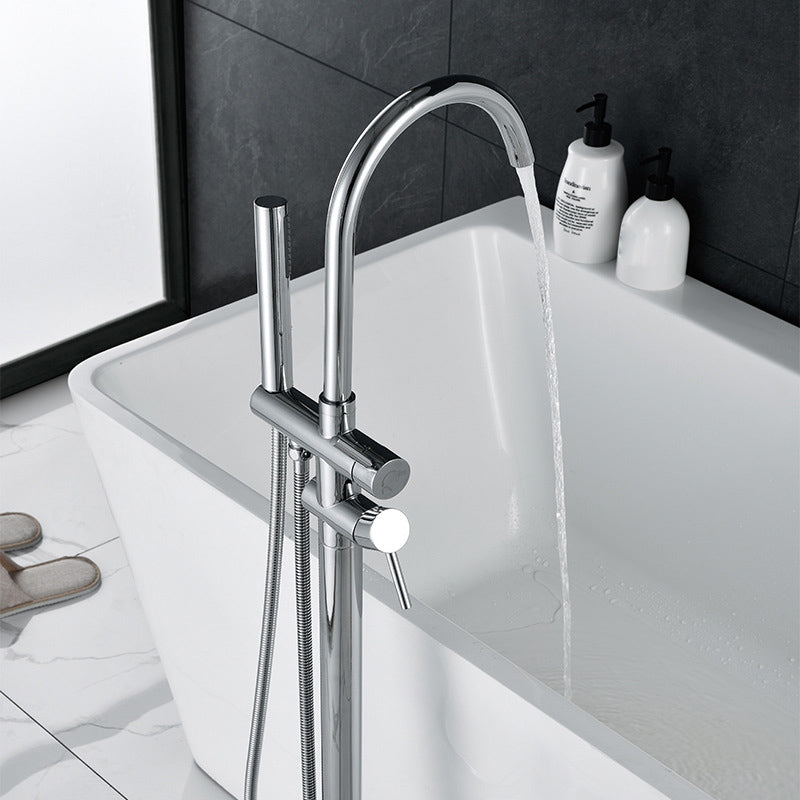 Floor Mounted Copper Freestanding Tub Filler Freestanding High Arc Freestanding Faucet Clearhalo 'Bathroom Remodel & Bathroom Fixtures' 'Bathtub Faucets' 'bathtub_faucets' 'Home Improvement' 'home_improvement' 'home_improvement_bathtub_faucets' 7196477