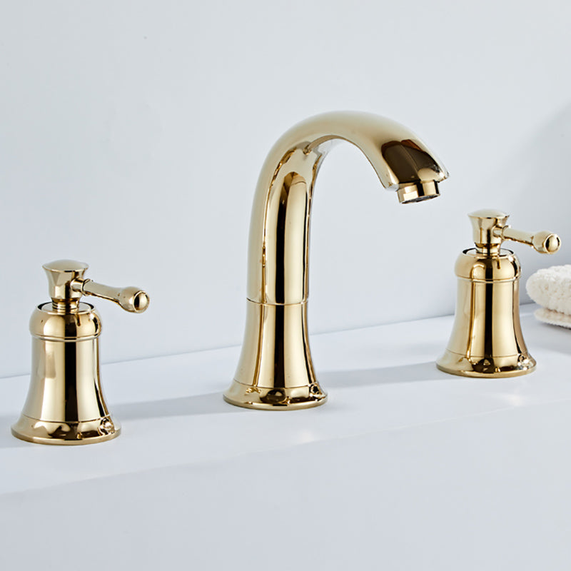 Modern Deck Mounted Lever Handle Bathroom Faucet with Handheld Shower Head Gold 3 Hole Faucets Clearhalo 'Bathroom Remodel & Bathroom Fixtures' 'Bathtub Faucets' 'bathtub_faucets' 'Home Improvement' 'home_improvement' 'home_improvement_bathtub_faucets' 7196628