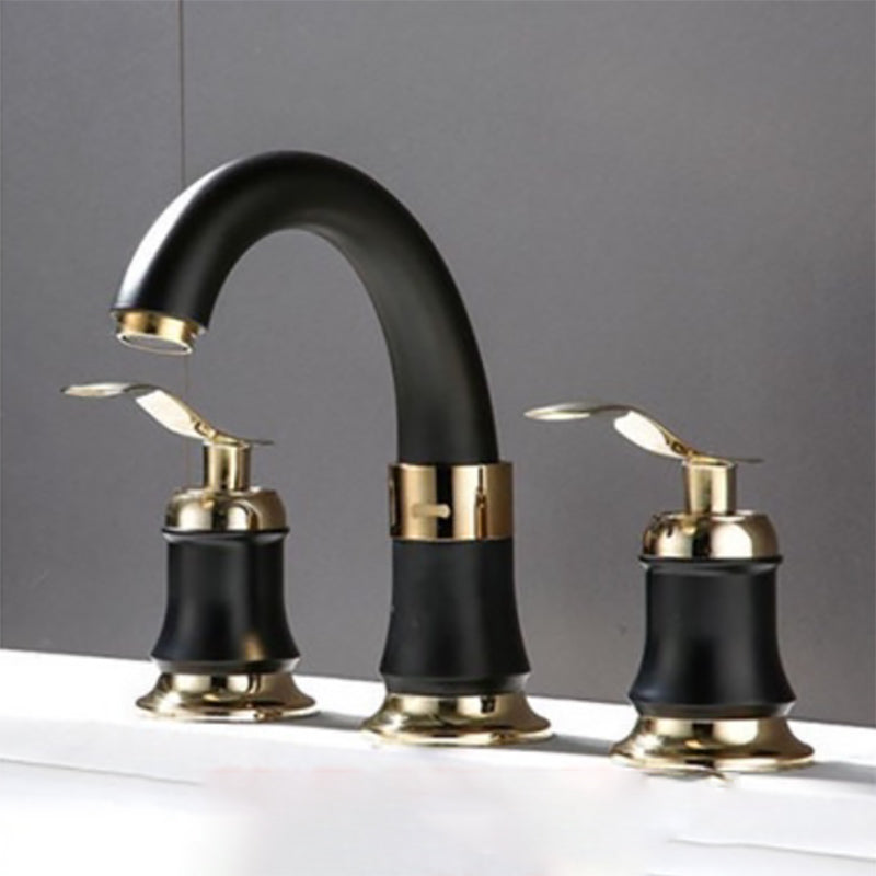 Modern Deck Mounted Lever Handle Bathroom Faucet with Handheld Shower Head Gold-Black 3 Hole Faucets Clearhalo 'Bathroom Remodel & Bathroom Fixtures' 'Bathtub Faucets' 'bathtub_faucets' 'Home Improvement' 'home_improvement' 'home_improvement_bathtub_faucets' 7196634