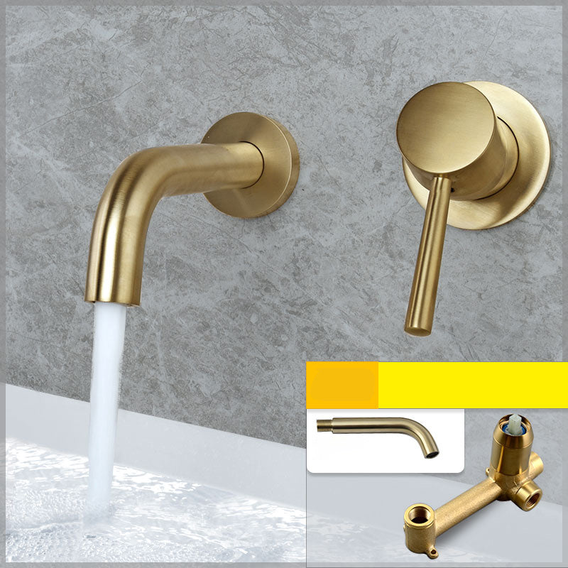 Wall Mounted Metal Tub Filler Low Arc Tubular Bathroom Faucet Gold Unibody Valve Swivel Clearhalo 'Bathroom Remodel & Bathroom Fixtures' 'Bathtub Faucets' 'bathtub_faucets' 'Home Improvement' 'home_improvement' 'home_improvement_bathtub_faucets' 7196720