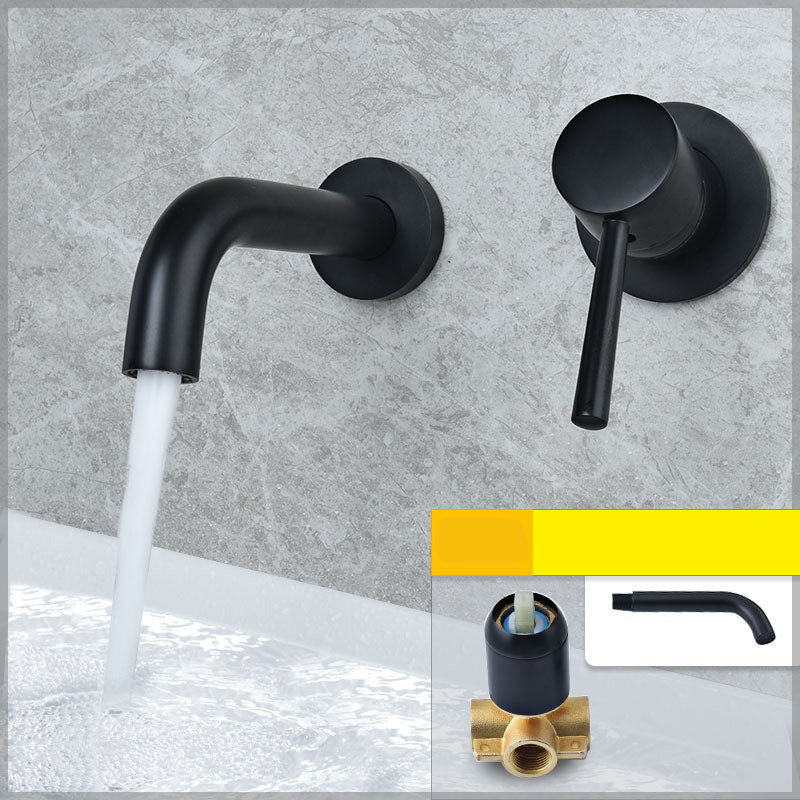 Wall Mounted Metal Tub Filler Low Arc Tubular Bathroom Faucet Black Split-Body Valve Swivel Clearhalo 'Bathroom Remodel & Bathroom Fixtures' 'Bathtub Faucets' 'bathtub_faucets' 'Home Improvement' 'home_improvement' 'home_improvement_bathtub_faucets' 7196726