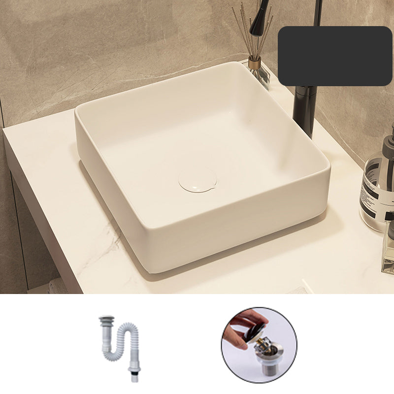 Modern Style White Bathroom Sink Rectangle Ceramic Bathroom Sink 14"L x 14"W x 5"H Unavailiable Sink Clearhalo 'Bathroom Remodel & Bathroom Fixtures' 'Bathroom Sinks & Faucet Components' 'Bathroom Sinks' 'bathroom_sink' 'Home Improvement' 'home_improvement' 'home_improvement_bathroom_sink' 7198372