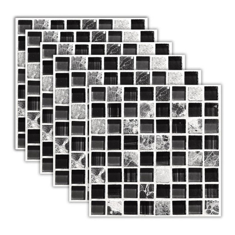 Mosaic Tile Wallpaper PVC Waterproof Peel & Stick Mosaic Tile Black 6-Piece Set Clearhalo 'Flooring 'Home Improvement' 'home_improvement' 'home_improvement_peel_stick_blacksplash' 'Peel & Stick Backsplash Tile' 'peel_stick_blacksplash' 'Walls & Ceilings' Walls and Ceiling' 7198660