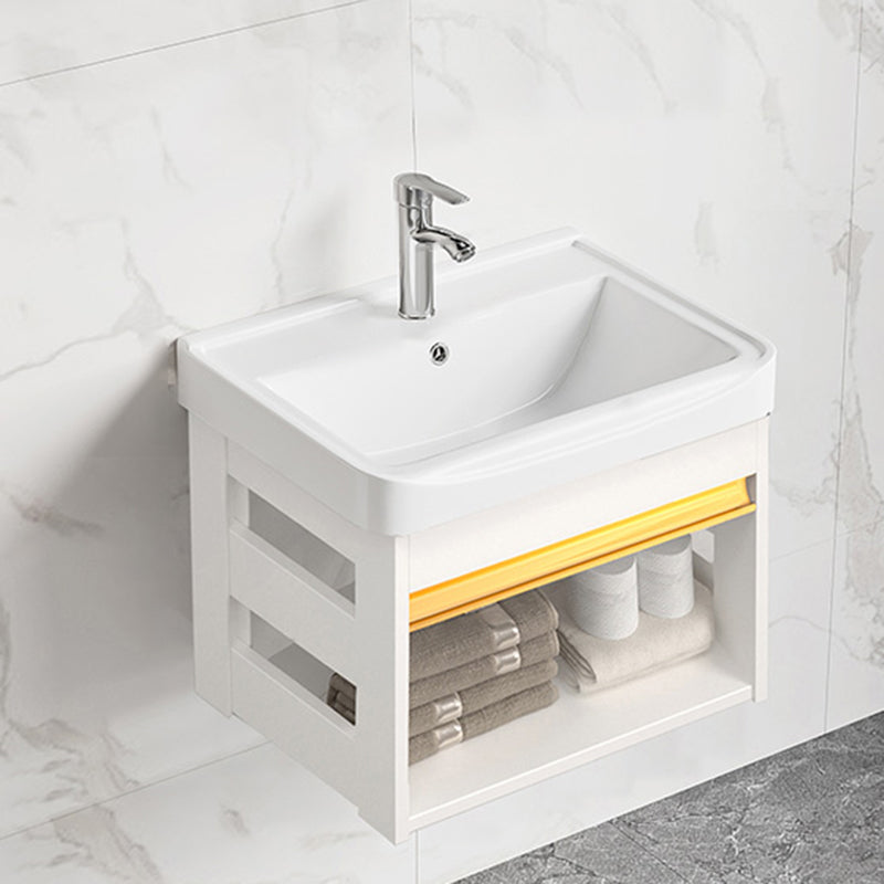 Sink Vanity Set White Drawers Wall-mounted Rectangular Sink with Faucet Vanity & Faucet Clearhalo 'Bathroom Remodel & Bathroom Fixtures' 'Bathroom Vanities' 'bathroom_vanities' 'Home Improvement' 'home_improvement' 'home_improvement_bathroom_vanities' 7198720