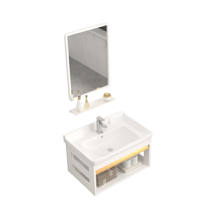 Wall Mounted Vanity Set White Storage Shelf Faucet Sink Vanity with Mirror Vanity & Faucet & Mirrors 24"L x 16"W x 15"H Storage Shelves Clearhalo 'Bathroom Remodel & Bathroom Fixtures' 'Bathroom Vanities' 'bathroom_vanities' 'Home Improvement' 'home_improvement' 'home_improvement_bathroom_vanities' 7198854