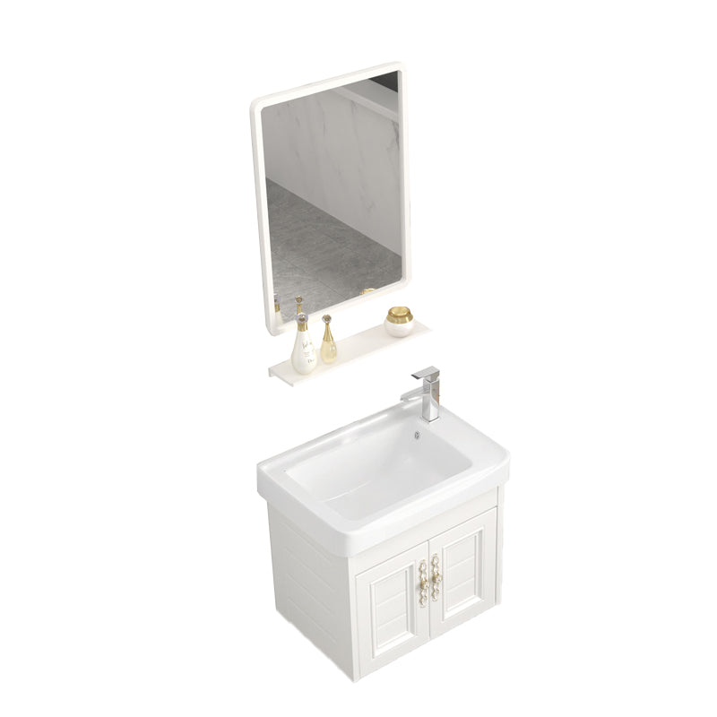 Wall Mounted Vanity Set White Storage Shelf Faucet Sink Vanity with Mirror Vanity & Faucet & Mirrors 20"L x 12"W x 16"H Wall Cabinet Clearhalo 'Bathroom Remodel & Bathroom Fixtures' 'Bathroom Vanities' 'bathroom_vanities' 'Home Improvement' 'home_improvement' 'home_improvement_bathroom_vanities' 7198859