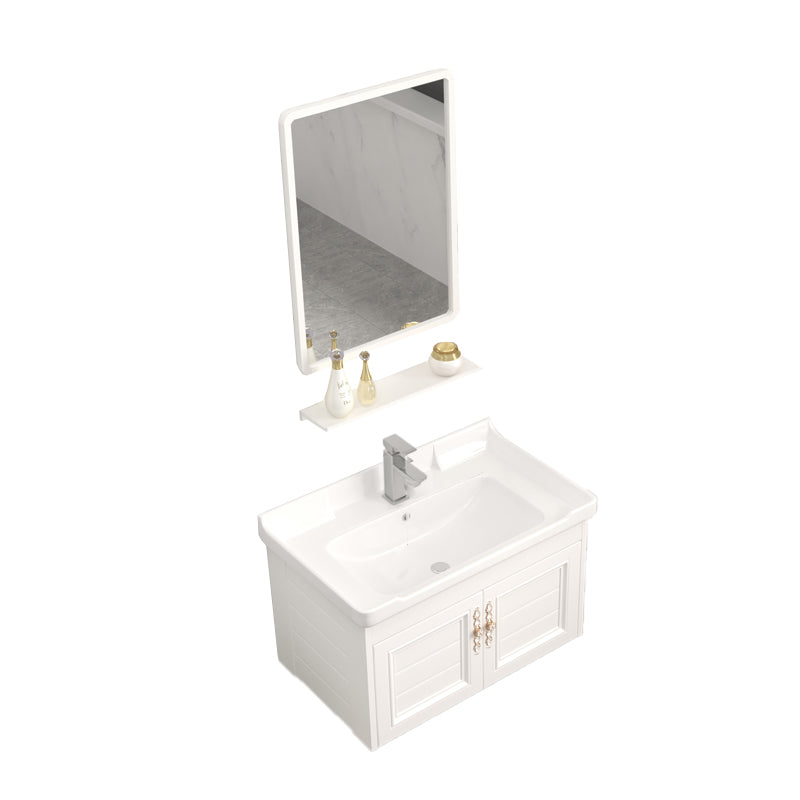 Wall Mounted Vanity Set White Storage Shelf Faucet Sink Vanity with Mirror Vanity & Faucet & Mirrors 24"L x 16"W x 16"H Wall Cabinet Clearhalo 'Bathroom Remodel & Bathroom Fixtures' 'Bathroom Vanities' 'bathroom_vanities' 'Home Improvement' 'home_improvement' 'home_improvement_bathroom_vanities' 7198860